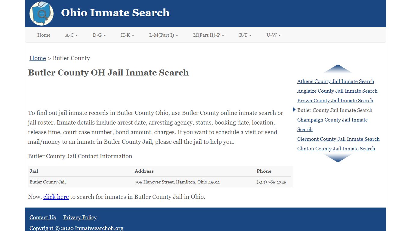 Butler County OH Jail Inmate Search